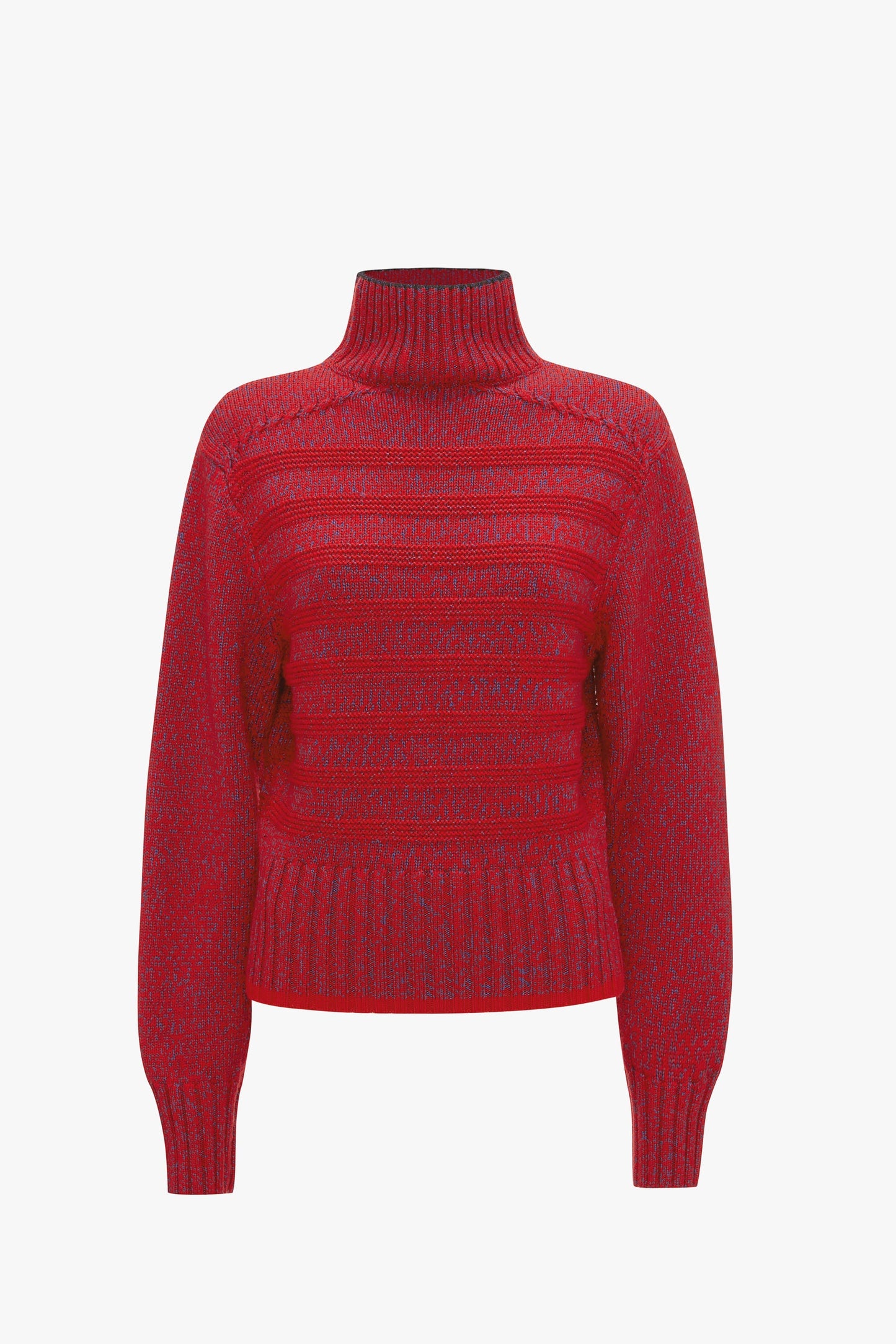 Ribbed Detail Polo Neck In Red