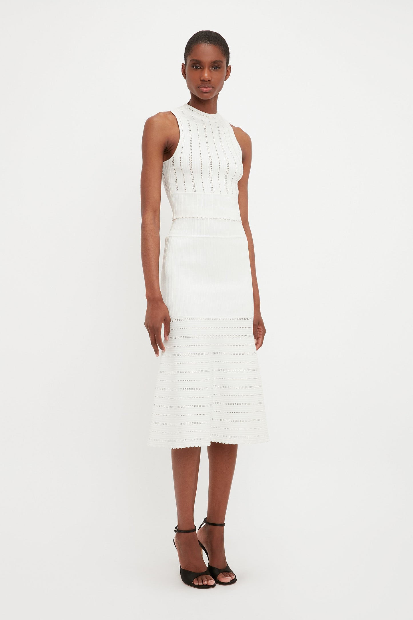 Flared Midi Skirt In White
