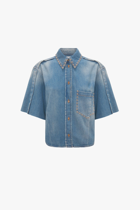Stud Pocket Detail Shirt In Vintage Wash
