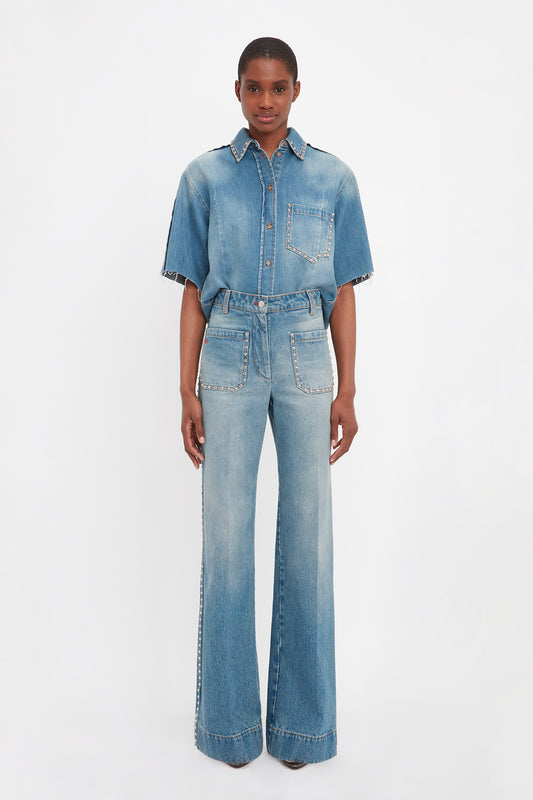Stud Pocket Detail Shirt In Vintage Wash