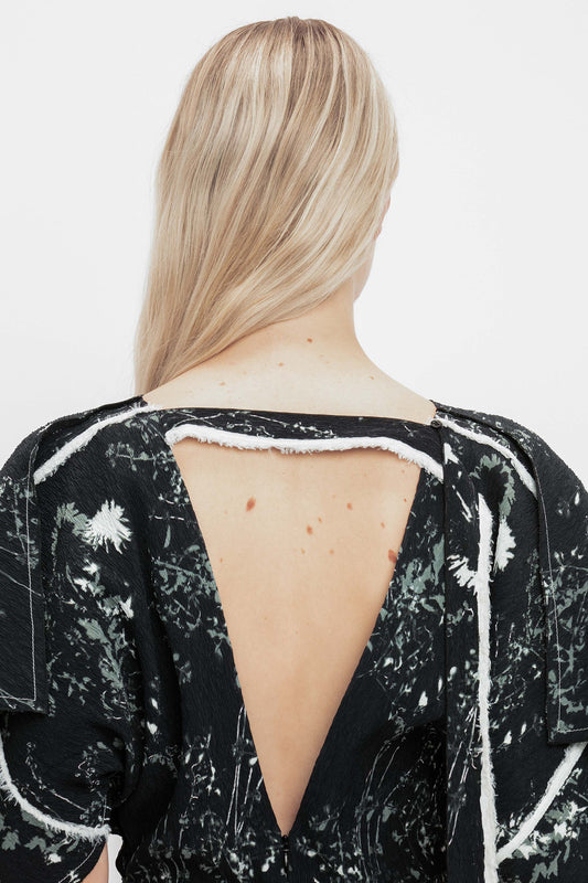 Kimono Sleeve Printed Dress In Black