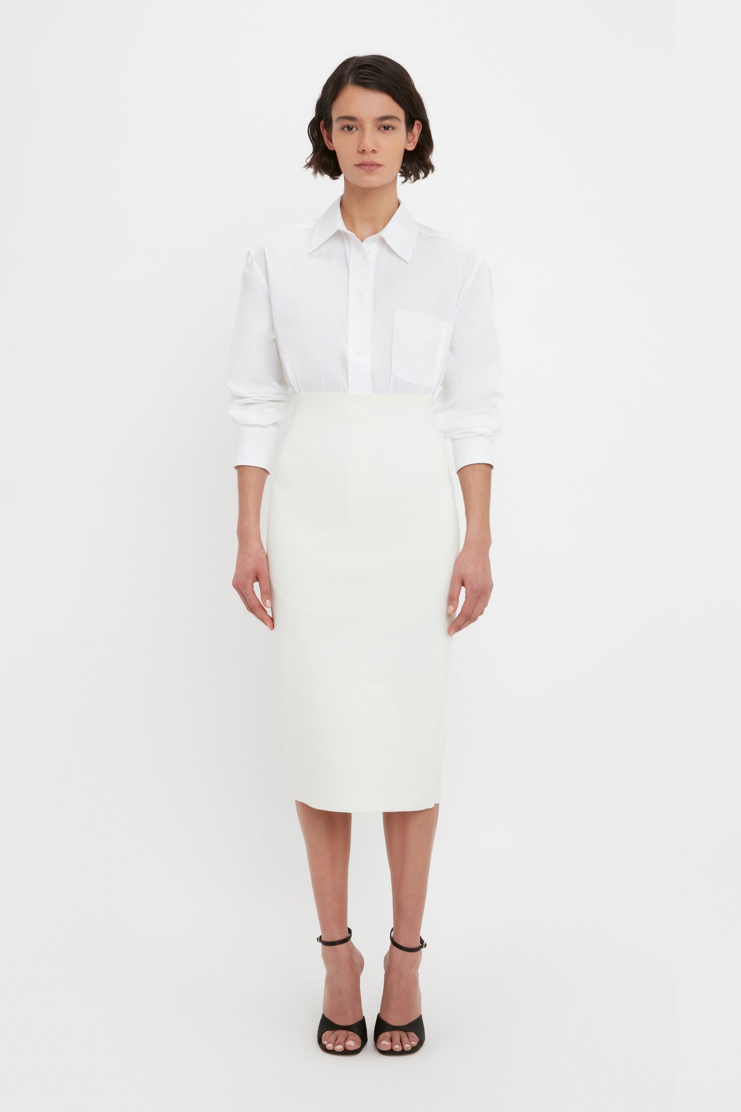 VB Body Fitted Midi Skirt In White