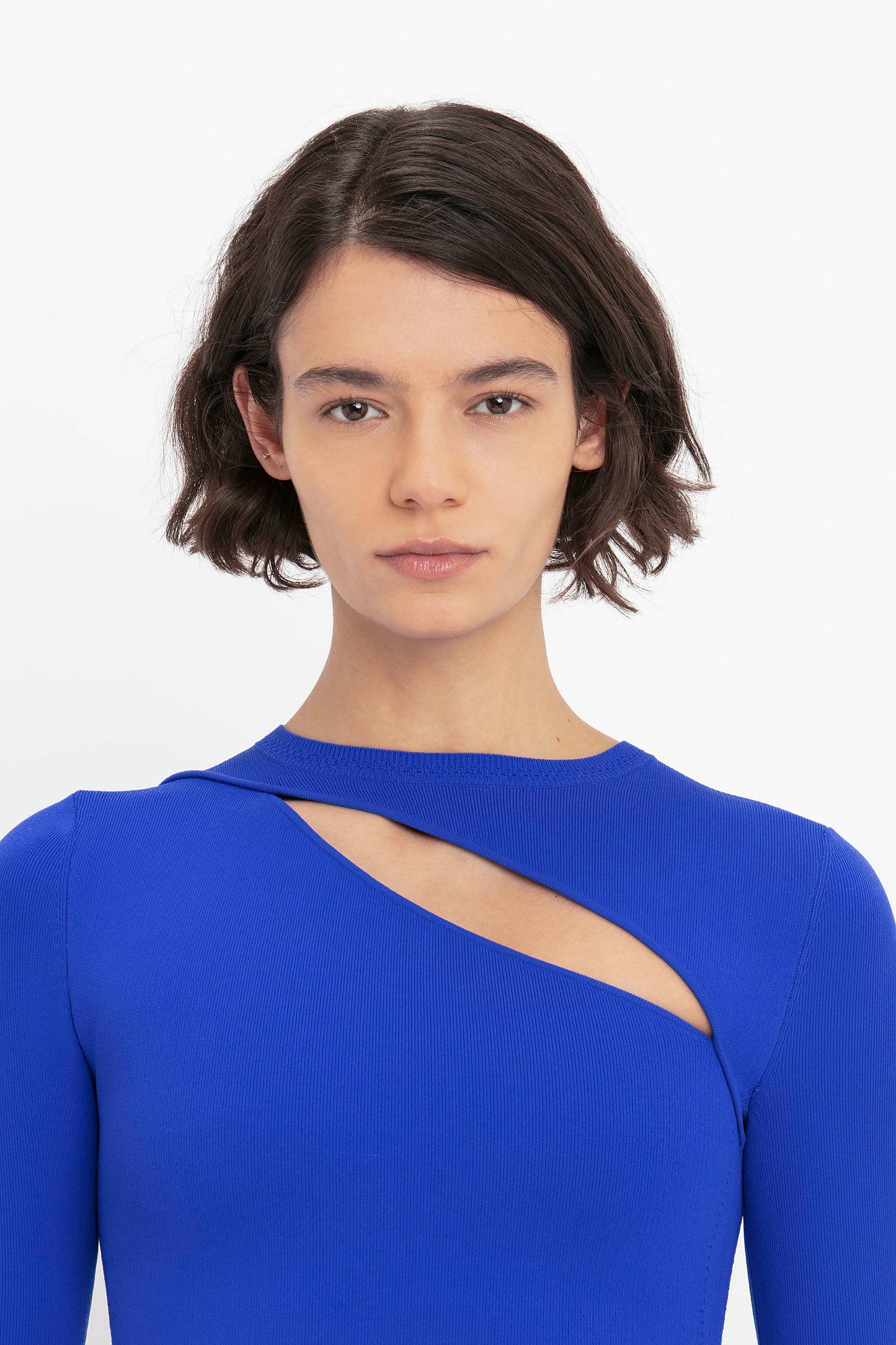 VB Body Front Slash Crew Neck Top In Cobalt