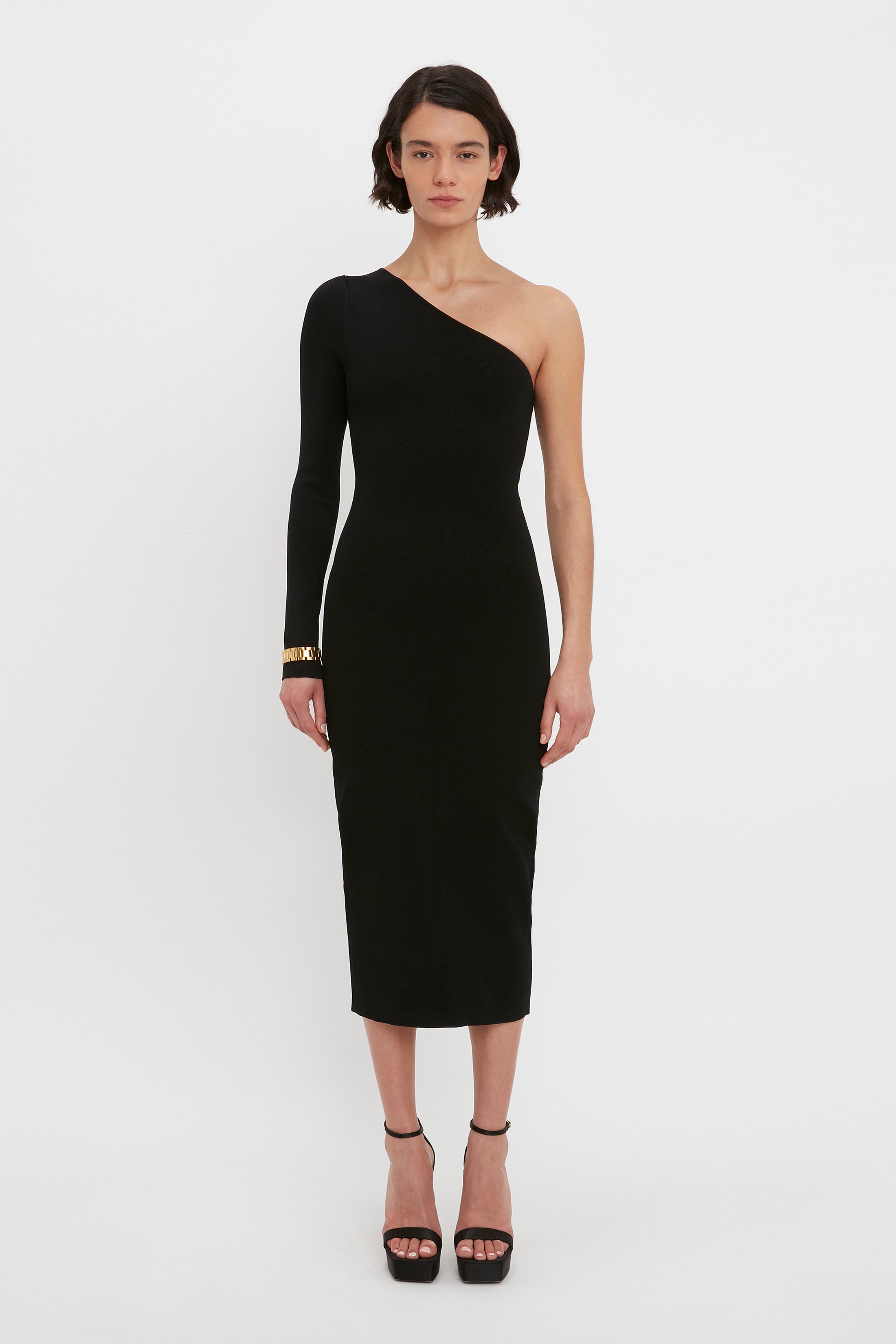 VB Body One Shoulder Midi Dress In Black – Victoria Beckham