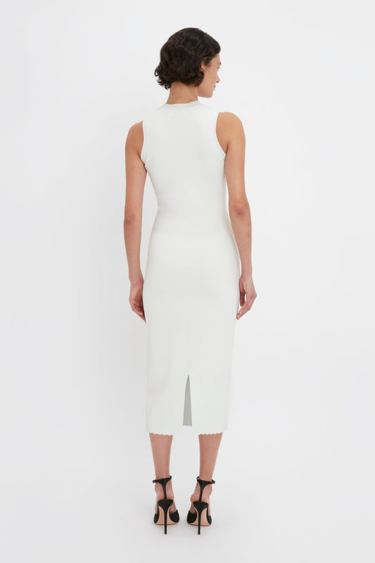 VB Body Slash Front Midi Dress In White