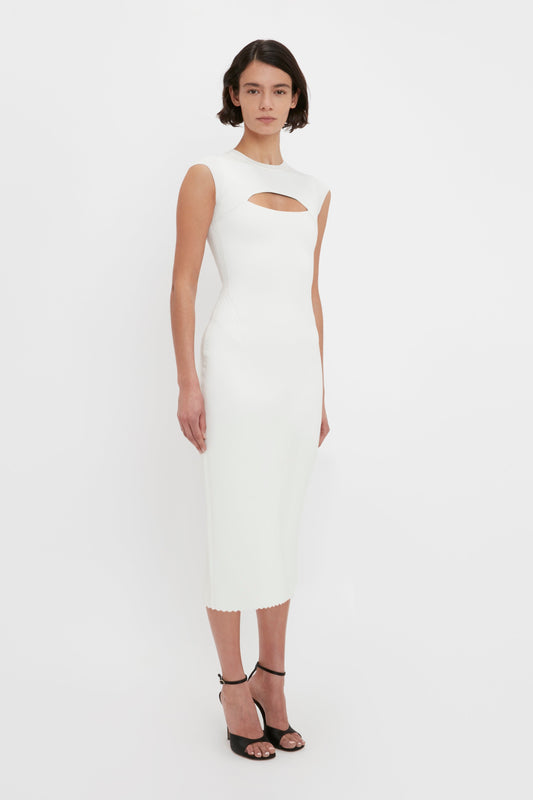 VB Body Slash Front Midi Dress In White