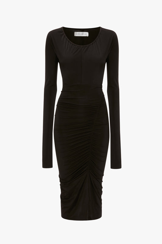Long Sleeve Fitted Dress In Black