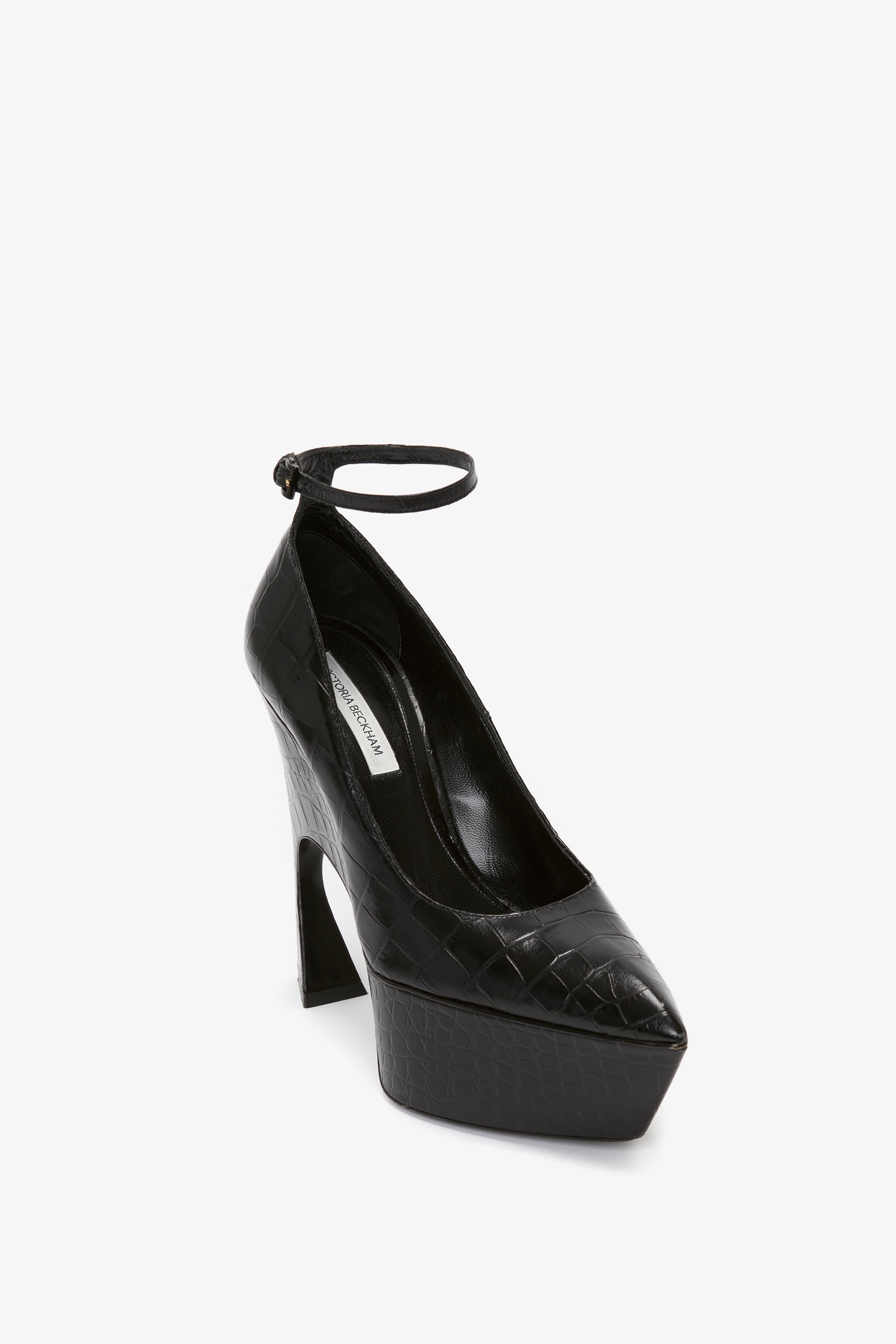 Ankle Strap Wedge Pump In Black Croc Effect Leather Victoria Beckham