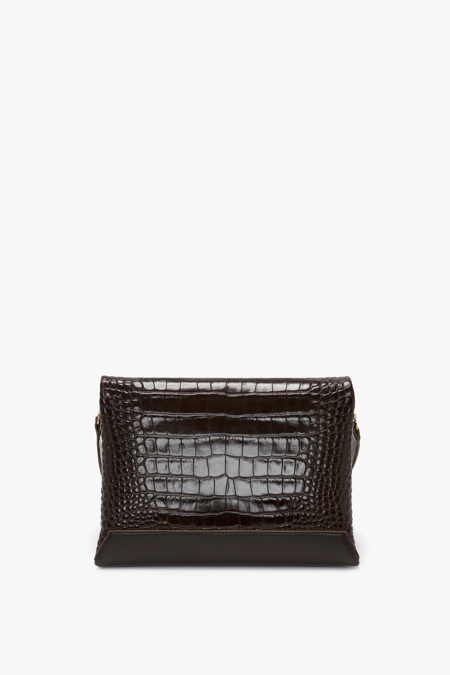 Chain Pouch With Strap In Chocolate Croc-Effect Leather