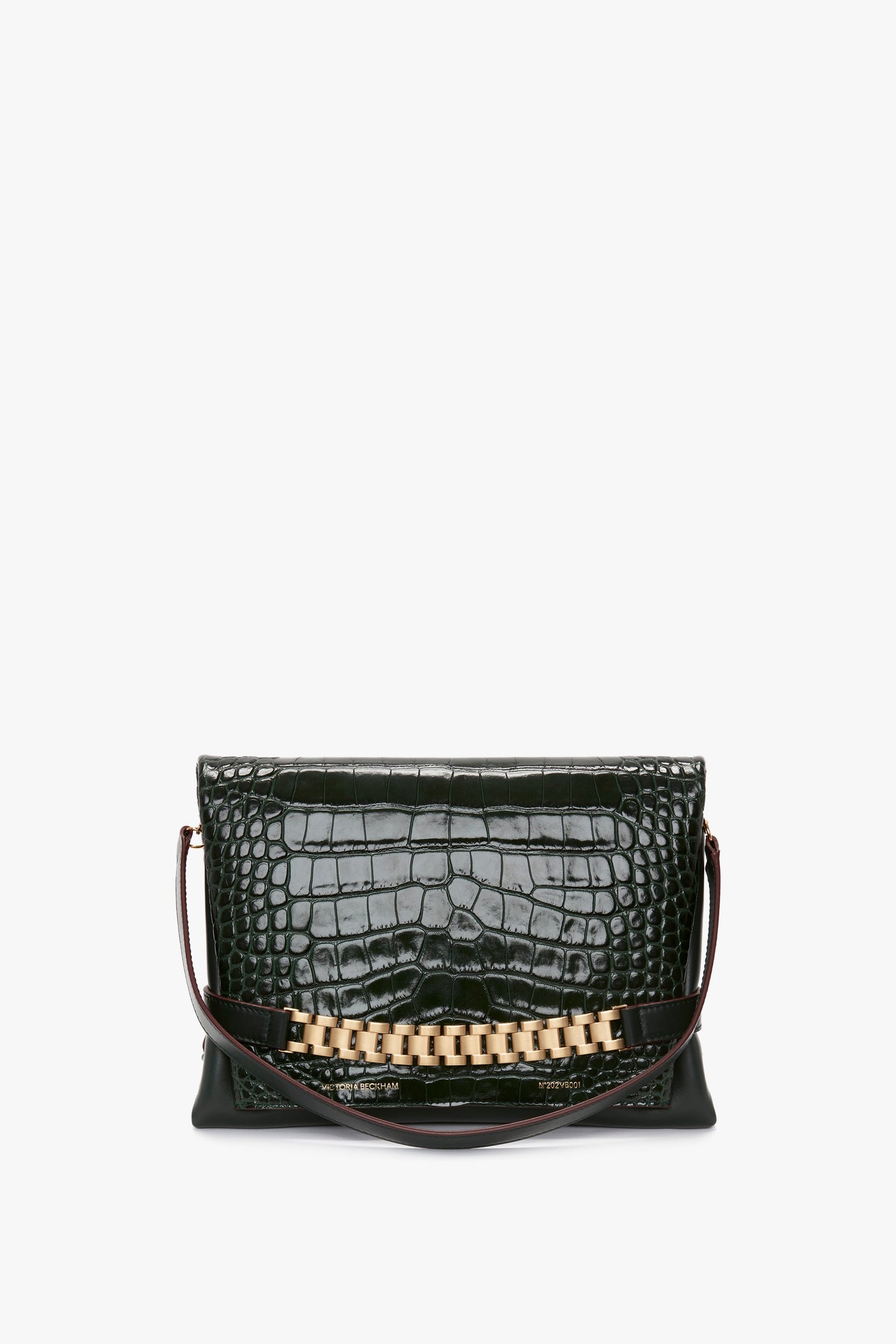 Chain Pouch With Strap In Dark Forest Croc-Effect Leather