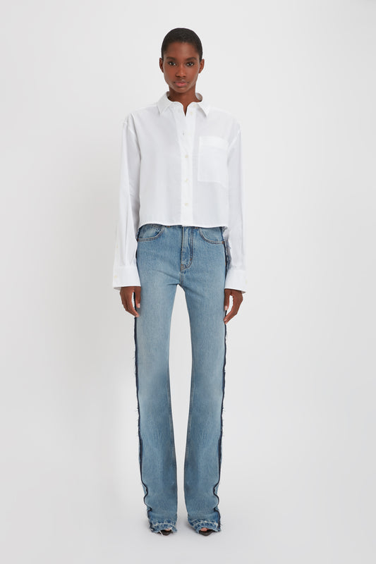 Cropped Patch Pocket Shirt In White