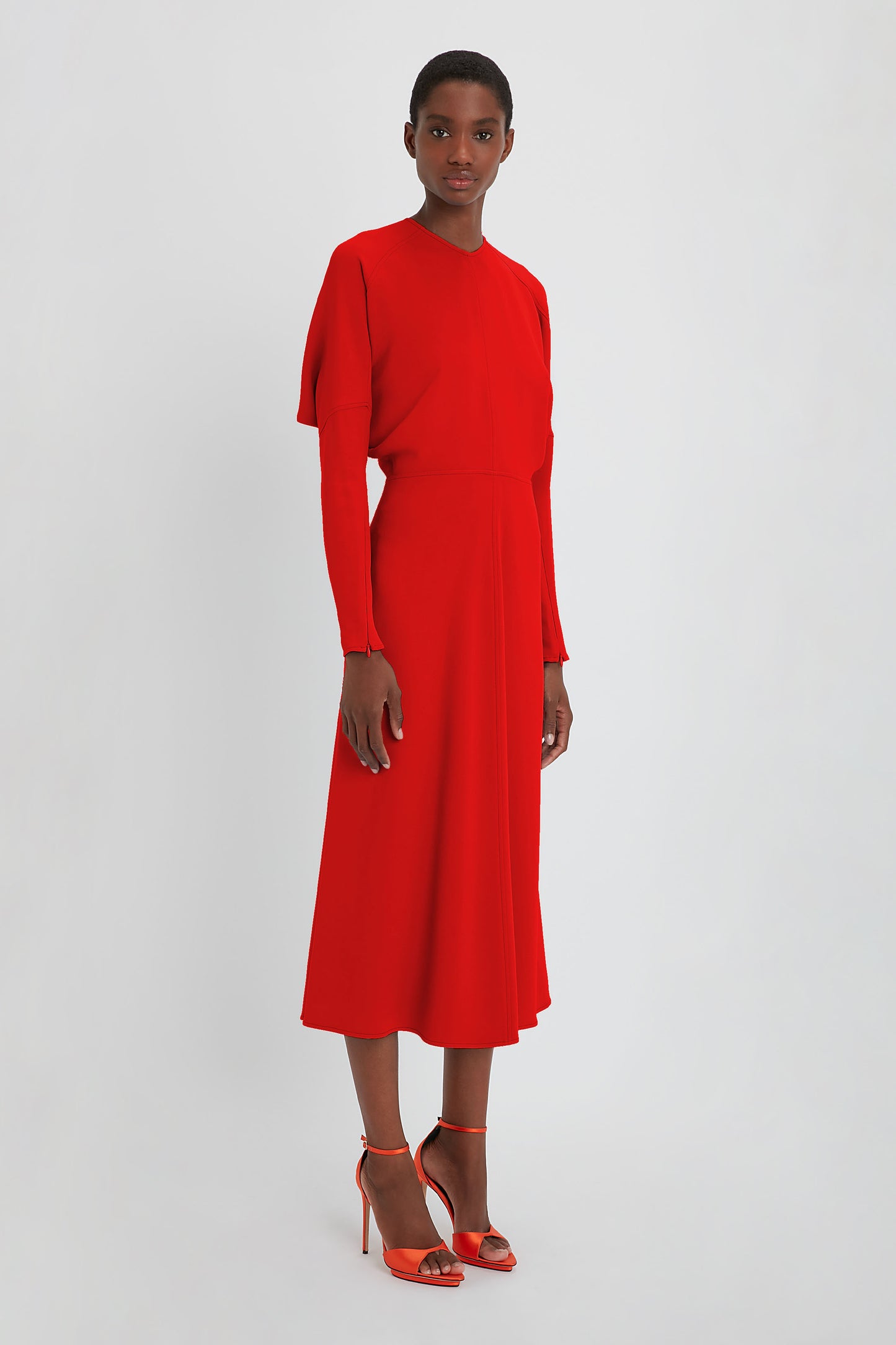 Dolman Midi Dress In Red