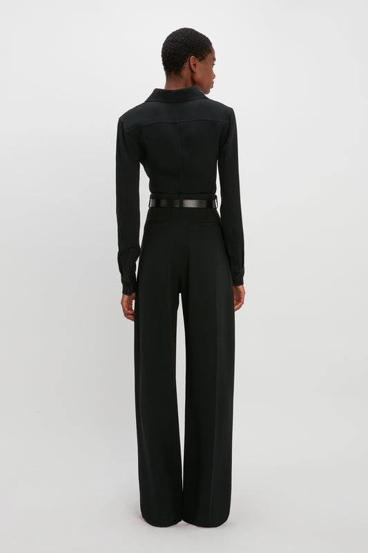 Wide Leg Pleated Trouser In Black