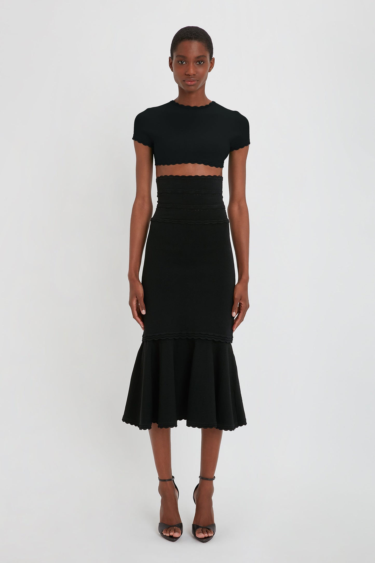 Flared Stretch Knit Skirt In Black