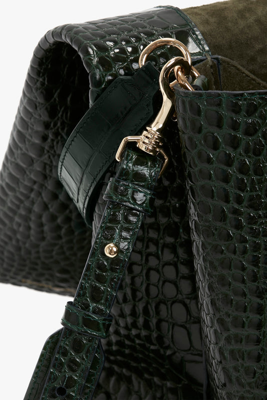 Jumbo Chain Pouch in Dark Forest Croc-Effect Leather