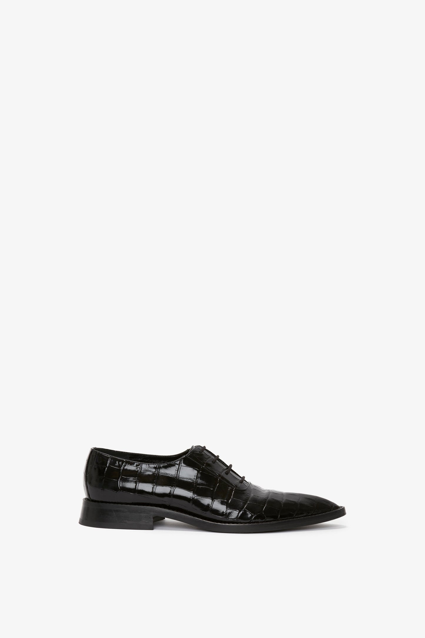 Pointy Toe Flat Lace Up In Black Croc-Effect Leather