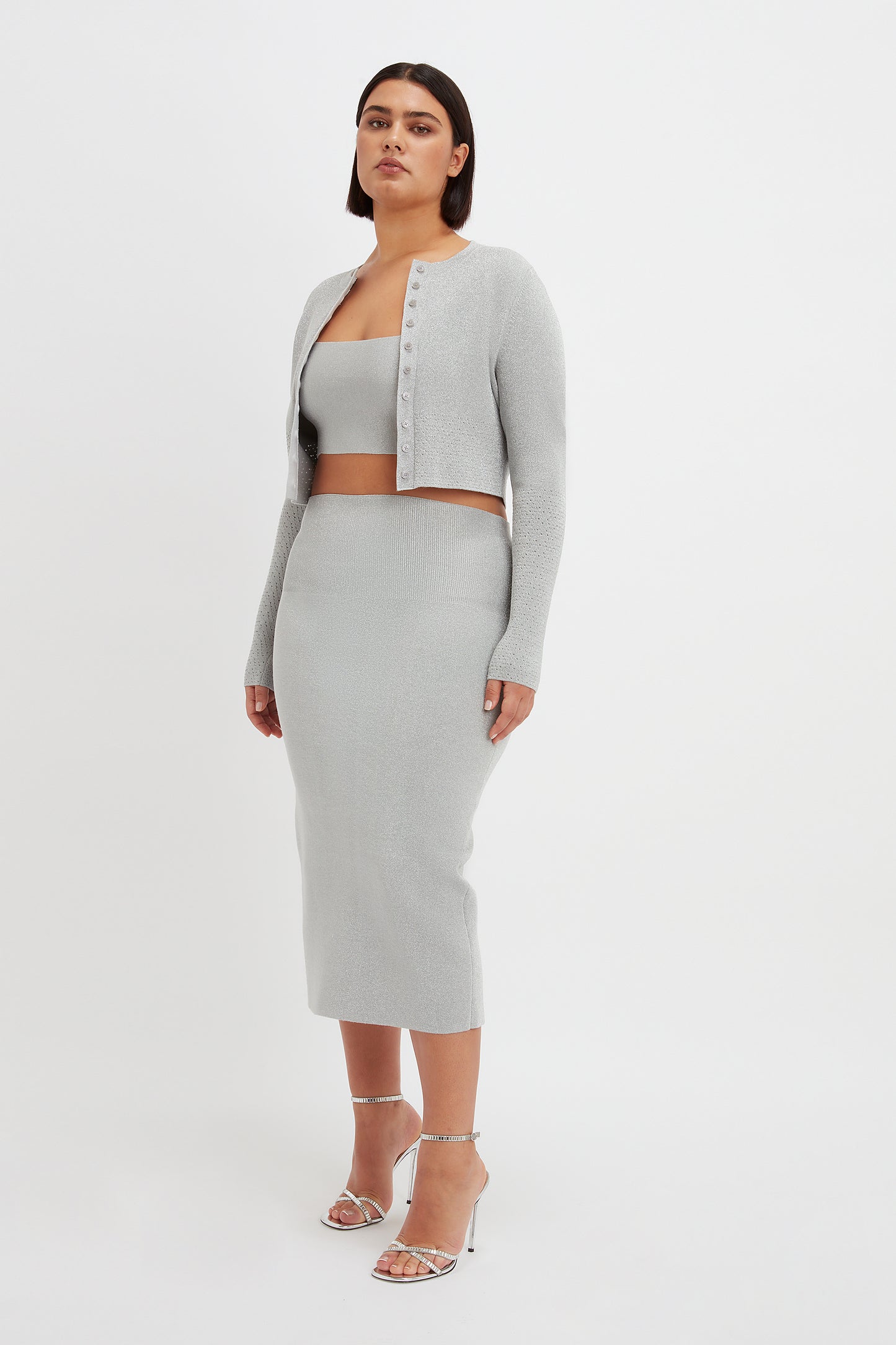 VB Body Cropped Fitted Cardigan in Silver
