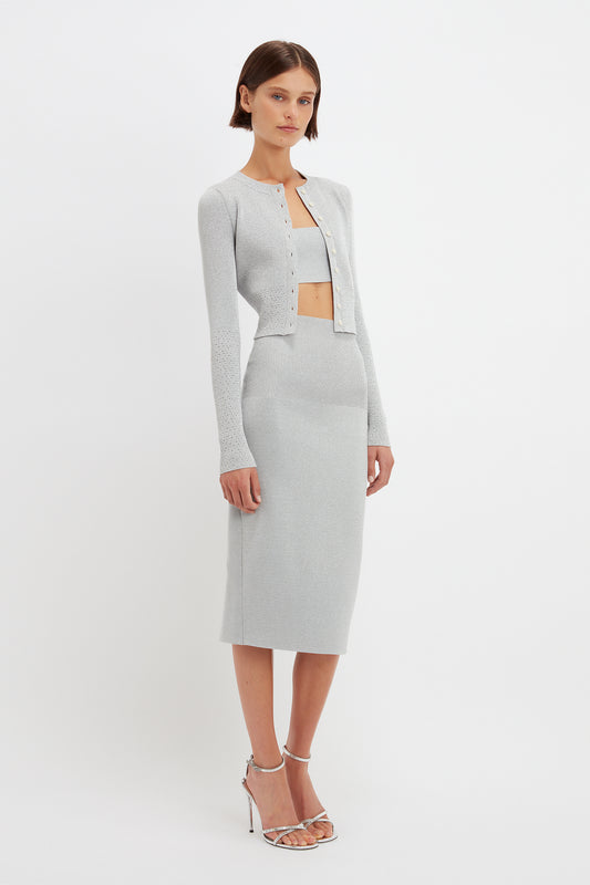 VB Body Cropped Fitted Cardigan in Silver