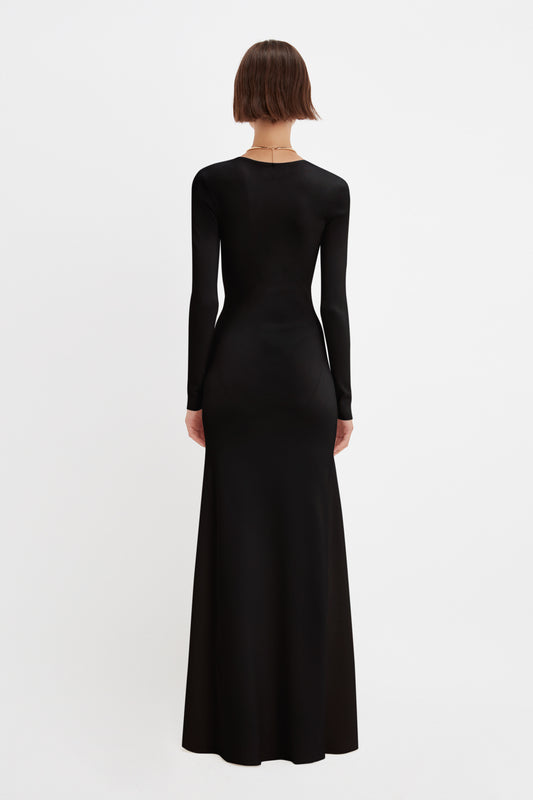 Deep V Knitted Gown In Black