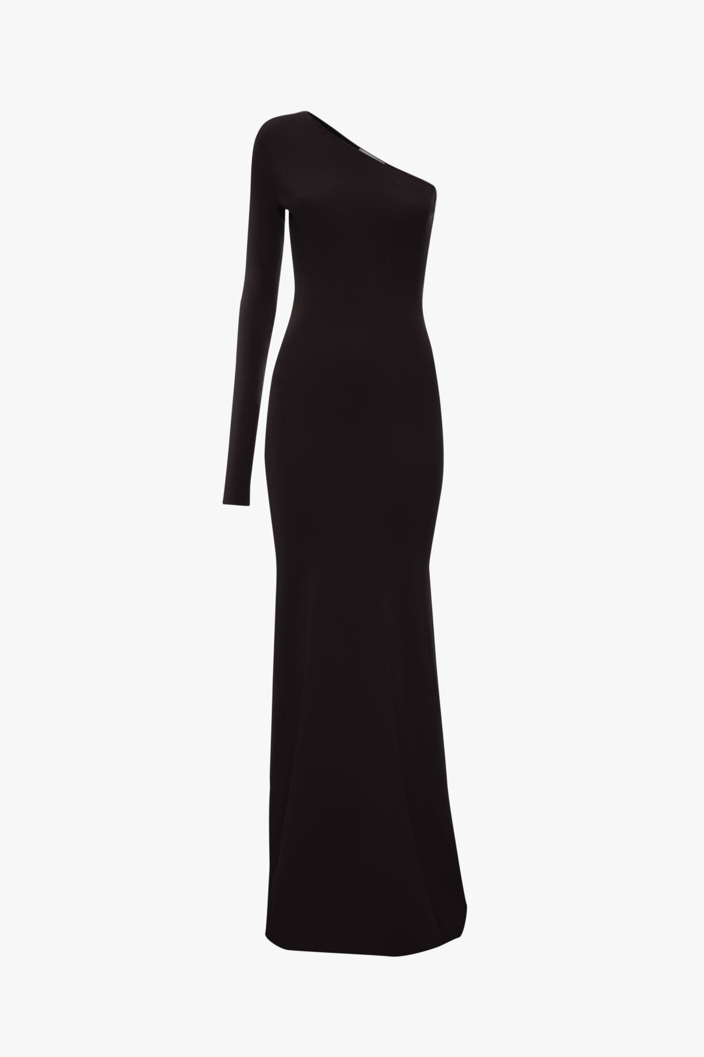 One Shoulder Knitted Gown In Black