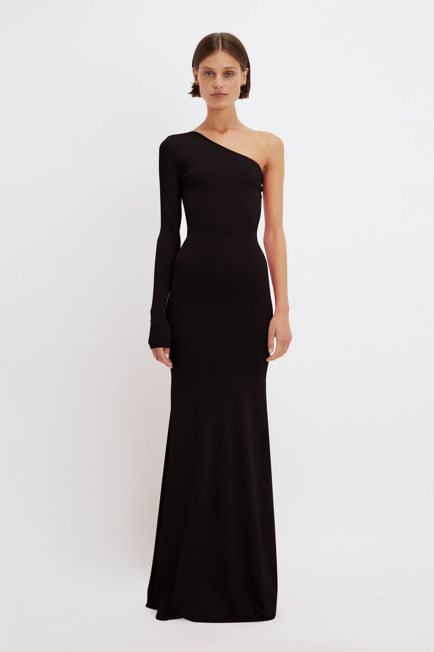One Shoulder Knitted Gown In Black