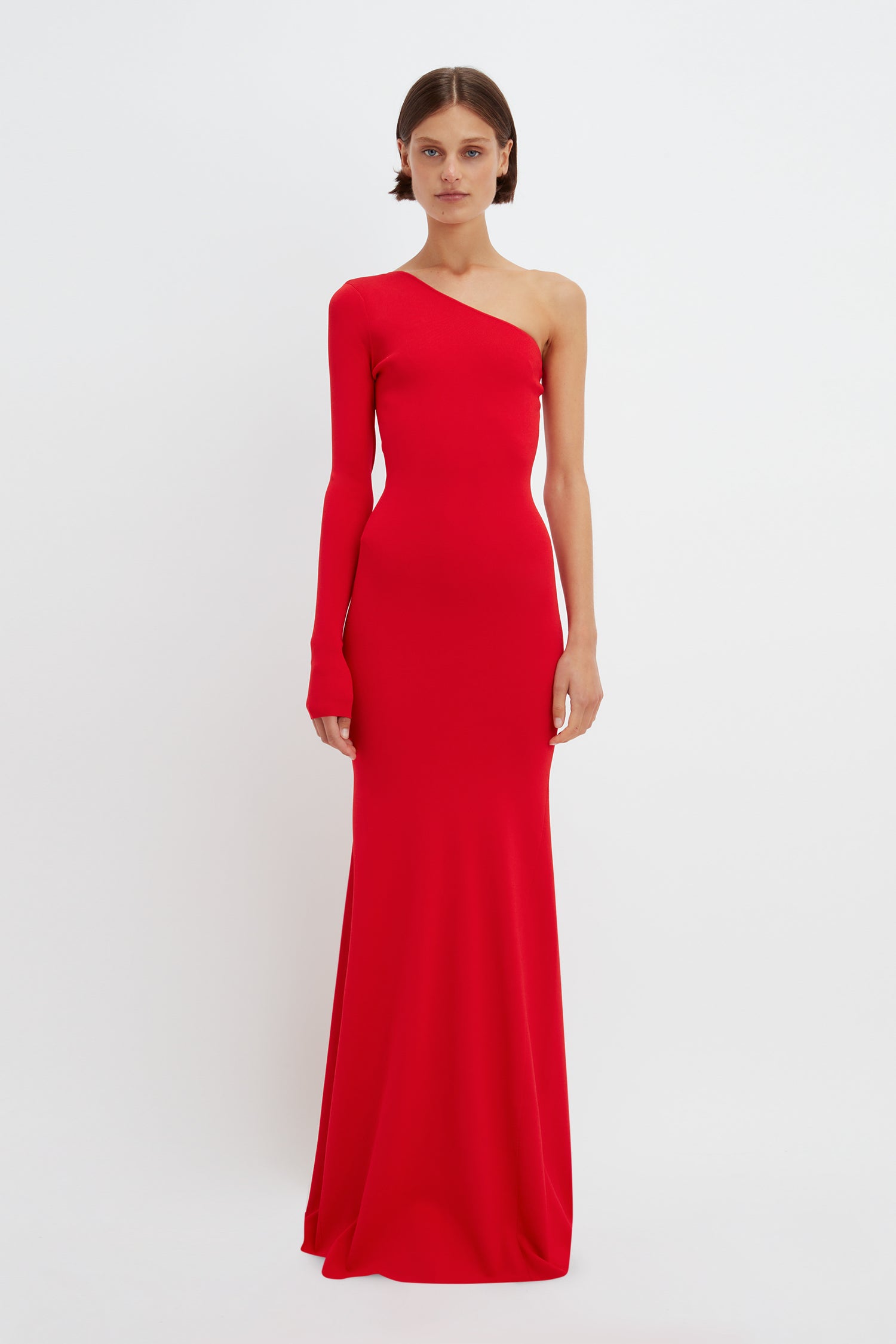 One shoulder red gown sale