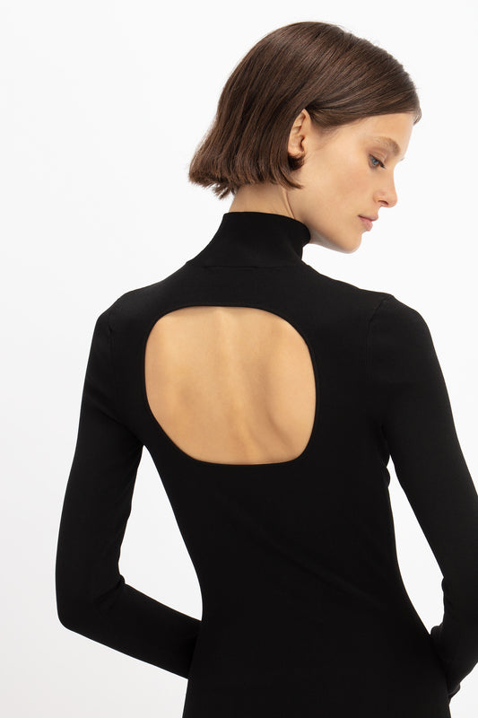 Polo Neck Knitted Gown In Black
