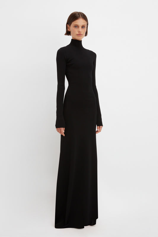 Polo Neck Knitted Gown In Black