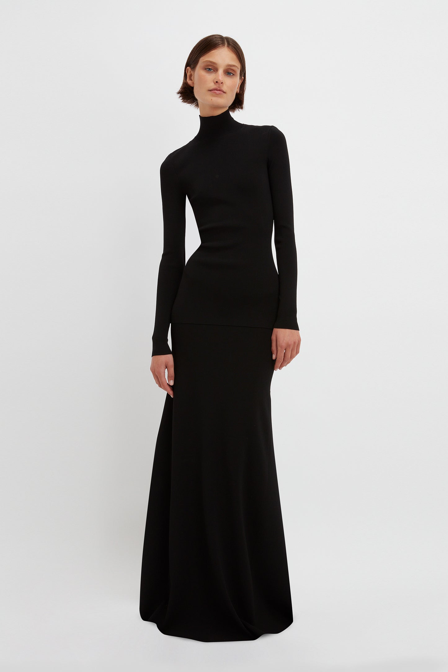 Polo Neck Knitted Gown In Black