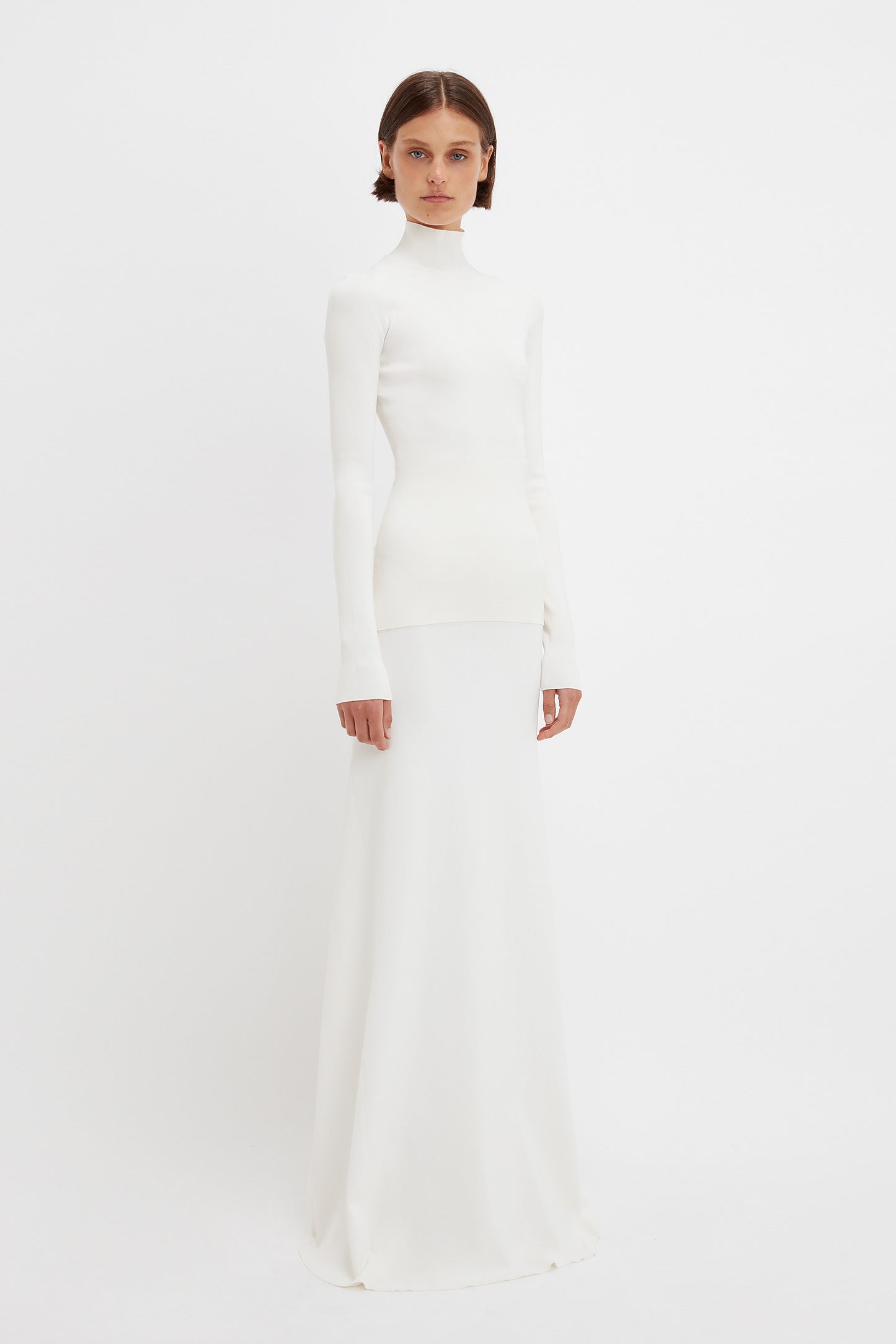 Polo Neck Knitted Top In White
